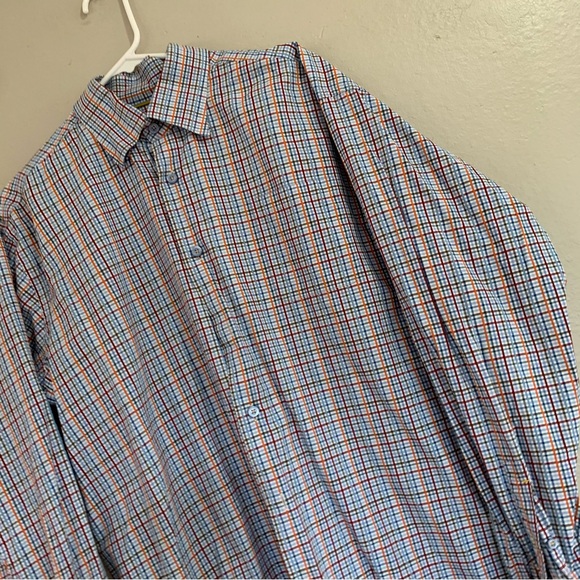 Men’s Blue Plaid Robert Talbott Classic Long Sleeve Button Up Dress Shirt - Picture 2 of 6